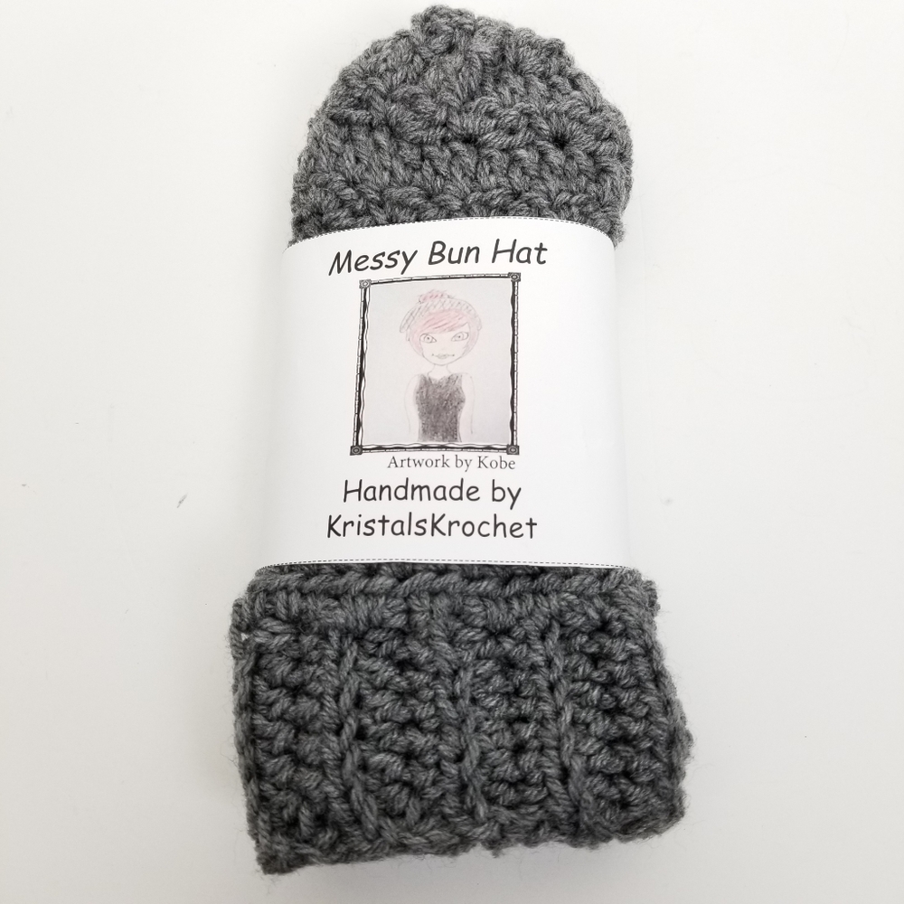 Messy Bun/Pony Tail Hat Beanie Handmade OS